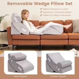 Costway 6pcs Bed Wedge Pillow Post Surgery Memory Foam Fill Pillow Set-Silver in Silver - thumbnail 6