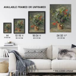 Artery8 Wildflowers in a Vase Renoir Vintage Framed Wall Art Print in Grey - Size: A4 - thumbnail 3