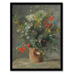 Artery8 Wildflowers in a Vase Renoir Vintage Framed Wall Art Print in Grey - Size: A4 - thumbnail 1