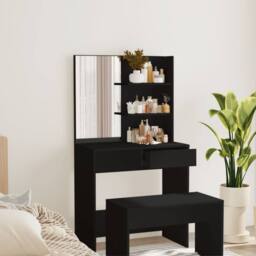 Berkfield Home Dressing Table with Mirror Black 74.5x40x141 cm - thumbnail 2