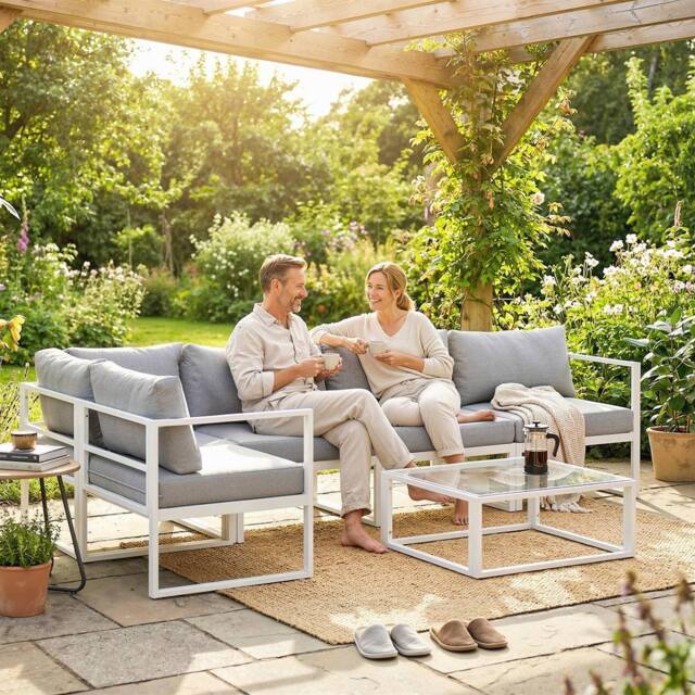 OUTSUNNY 5 Seater Aluminium Garden Furniture Set w/ Table, Light Grey - image 1