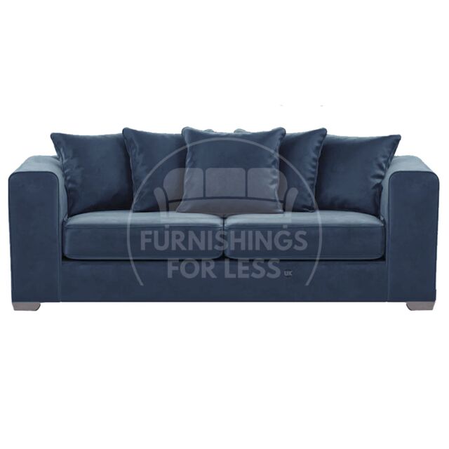 Furnishings For Less UK Ella Boxed Arm Plush Velvet Fabric 3 Seater sofa Black in Blue