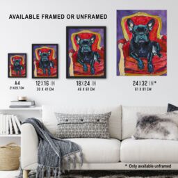 "Artery8 Dog Lover French Bulldog on Red Armchair Framed Art Print - Size: W12"" x H16""" - thumbnail 3
