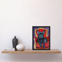 "Artery8 Dog Lover French Bulldog on Red Armchair Framed Art Print - Size: W12"" x H16""" - thumbnail 4