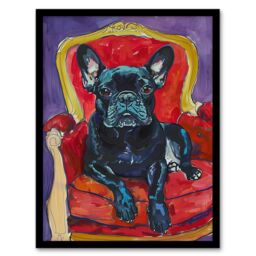 "Artery8 Dog Lover French Bulldog on Red Armchair Framed Art Print - Size: W12"" x H16""" - thumbnail 1