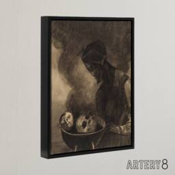 "Artery8 Cauldron of the Sorceress Redon Vintage Black Framed Canvas Wall Art in Grey - Size: W12"" x H16""" - thumbnail 2