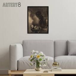 "Artery8 Cauldron of the Sorceress Redon Vintage Black Framed Canvas Wall Art in Grey - Size: W12"" x H16""" - thumbnail 3