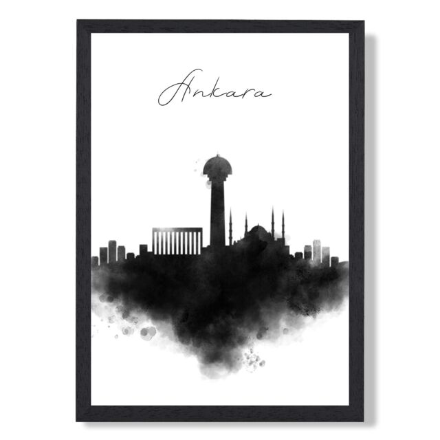 ARTZE Ankara Watercolour Skyline City Framed Print SIZE: A3 with Black Frame - Size: A4 - image 1
