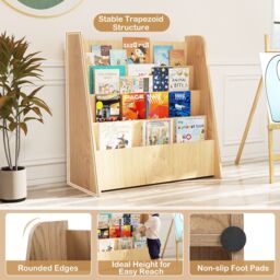 Costway 4-Tier Kids Bookshelf Front Facing Children Display Bookcase-Natural in Natural - thumbnail 5