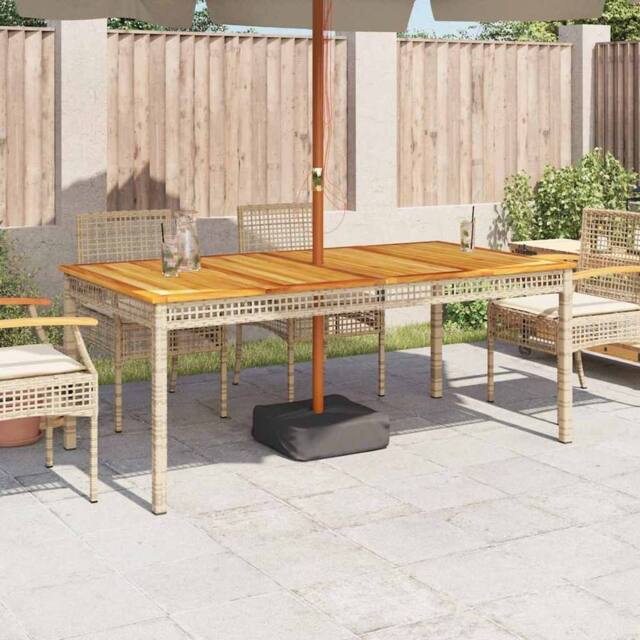 Berkfield Home Garden Table Beige 180x90x75 cm Poly Rattan Acacia Wood - Size: 180 x 90 x 75 cm - image 1