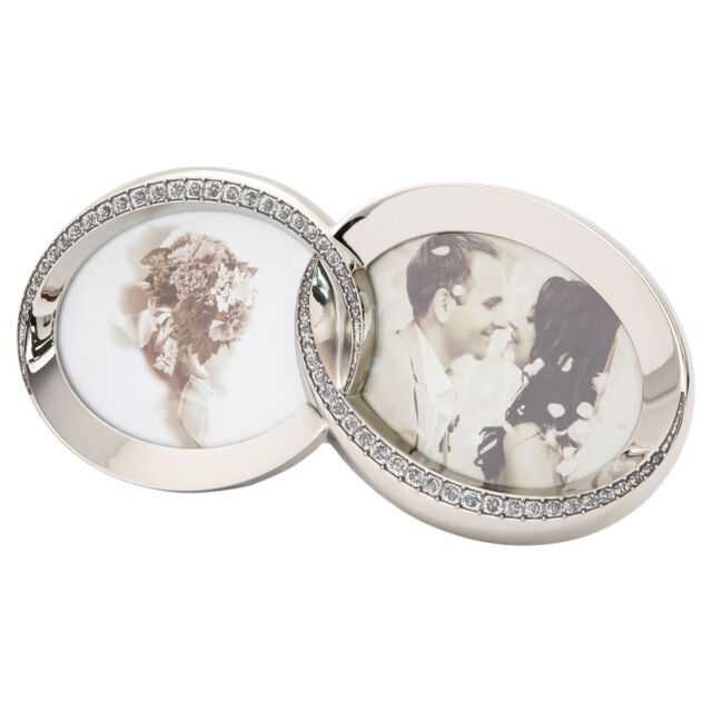 Happy Homewares Double Heart Silver Picture Frame with Square Etched Diamante Crystals - image 1