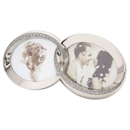 Happy Homewares Double Heart Silver Picture Frame with Square Etched Diamante Crystals - thumbnail 1