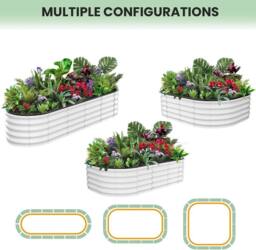 London Boutique 244x61x30cm Galvanized Steel Raised Garden Bed Outdoor Planter Boxes in Off-White - Size: 244 x 61 x 30 cm - thumbnail 6
