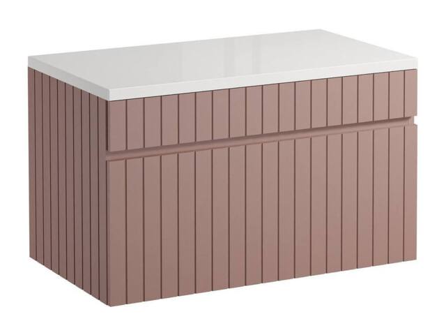 Vente-unique Pink Ribbed Wall-Mounted Vanity Unit With Top - 80 Cm - SATARA - image 1