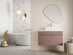 Vente-unique Pink Ribbed Wall-Mounted Vanity Unit With Top - 80 Cm - SATARA - thumbnail 3