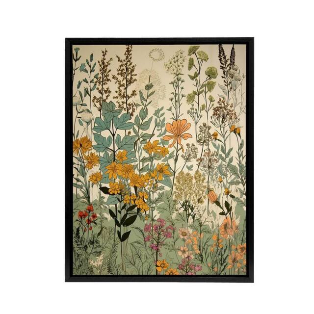 "Artery8 Wildflower Field Vintage Botanical Framed Canvas Wall Art Print - Size: W24"" x H32""" - image 1
