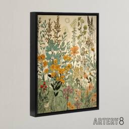 "Artery8 Wildflower Field Vintage Botanical Framed Canvas Wall Art Print - Size: W24"" x H32""" - thumbnail 2
