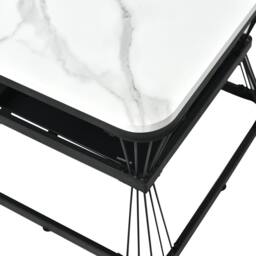 Merax White Marble Effect Square Nesting Coffee Table Set of 2 Metal Frame - thumbnail 8