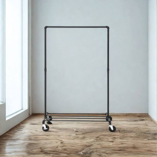 Pirlo Plush Metal Clothes Rack Rail on Wheels With Storage Shelf in Black - image 1