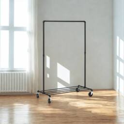 Pirlo Plush Metal Clothes Rack Rail on Wheels With Storage Shelf in Black - thumbnail 5