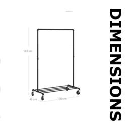 Pirlo Plush Metal Clothes Rack Rail on Wheels With Storage Shelf in Black - thumbnail 9