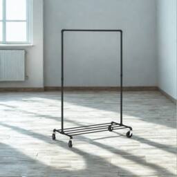 Pirlo Plush Metal Clothes Rack Rail on Wheels With Storage Shelf in Black - thumbnail 3
