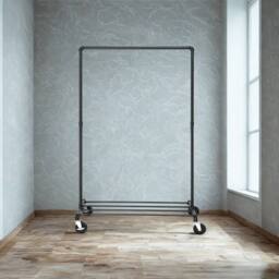Pirlo Plush Metal Clothes Rack Rail on Wheels With Storage Shelf in Black - thumbnail 4