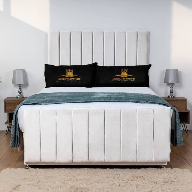 UK Bed Furniture Hampton Divan Bed Base with 26 Inch Headboard - No Storage in White - Size: Super King - image 1