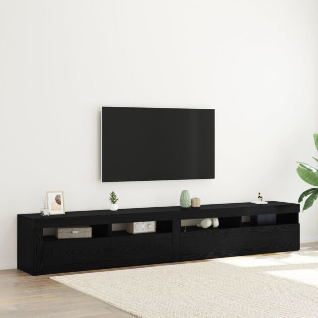 Berkfield Home TV Cabinets 2 pcs with LED Lights Black Oak Engineered Wood - image 1
