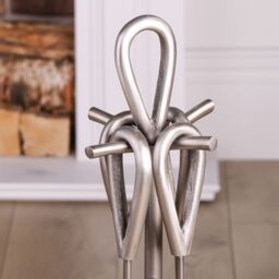 Dibor Contemporary Pewter Antique Fireplace 4pc Fireside Companion Set H90cm in Silver - thumbnail 5