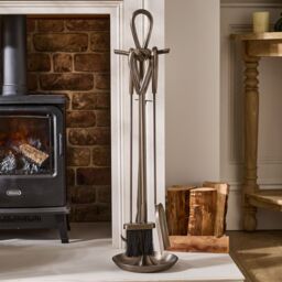 Dibor Contemporary Pewter Antique Fireplace 4pc Fireside Companion Set H90cm in Silver - thumbnail 1