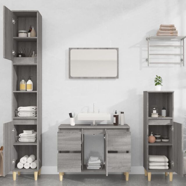Berkfield Home 3 Piece Bathroom Furniture Set Grey Sonoma Engineered Wood - image 1