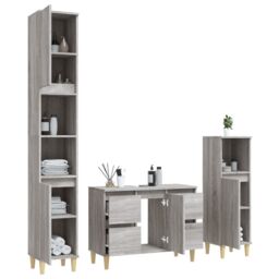 Berkfield Home 3 Piece Bathroom Furniture Set Grey Sonoma Engineered Wood - thumbnail 4
