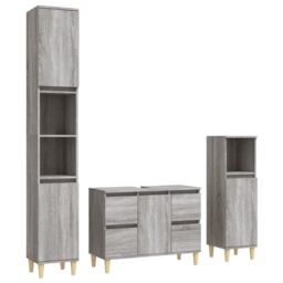 Berkfield Home 3 Piece Bathroom Furniture Set Grey Sonoma Engineered Wood - thumbnail 2