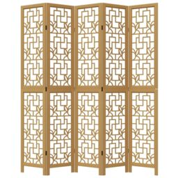 Berkfield Home Room Divider 5 Panels Brown Solid Wood Paulownia - thumbnail 4