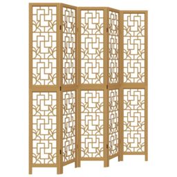 Berkfield Home Room Divider 5 Panels Brown Solid Wood Paulownia - thumbnail 2