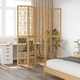 Berkfield Home Room Divider 5 Panels Brown Solid Wood Paulownia - thumbnail 3