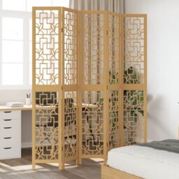 Berkfield Home Room Divider 5 Panels Brown Solid Wood Paulownia - thumbnail 1