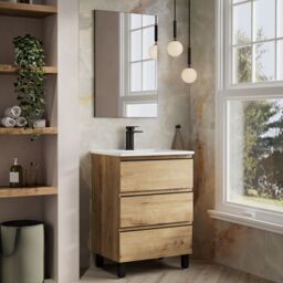 Banyetti Vatilla 600mm Floorstanding Vanity Unit with Athena Basin - Ostippo Oak in Light Oak - thumbnail 9