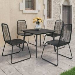 Berkfield Home 5 Piece Garden Dining Set PVC Rattan Black - thumbnail 1