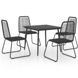 Berkfield Home 5 Piece Garden Dining Set PVC Rattan Black - thumbnail 2