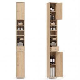 Costway 180cm Tall Bathroom Slim Cabinet Freestanding Storage Cabinet w/Drawer in Natural - thumbnail 3