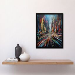 "Artery8 Abstract City New York Rush Hour Traffic Oil Painting Art Print Framed Poster Wall Decor 12x16 inch in Black - Size: W12"" x H16""" - thumbnail 4
