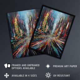 "Artery8 Abstract City New York Rush Hour Traffic Oil Painting Art Print Framed Poster Wall Decor 12x16 inch in Black - Size: W12"" x H16""" - thumbnail 2