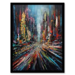 "Artery8 Abstract City New York Rush Hour Traffic Oil Painting Art Print Framed Poster Wall Decor 12x16 inch in Black - Size: W12"" x H16""" - thumbnail 1