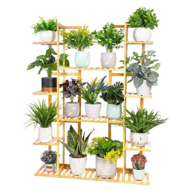 Kelvenix Extra Large 9 Tier 17Potted Bamboo Plant Stand in Natural - image 1