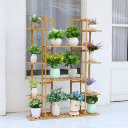 Kelvenix Extra Large 9 Tier 17Potted Bamboo Plant Stand in Natural - thumbnail 3