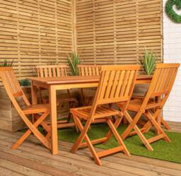 Samuel Alexander 6 Person Rectangular Wooden Garden Patio Dining Table Chairs Set in Brown - thumbnail 3