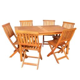 Samuel Alexander 6 Person Rectangular Wooden Garden Patio Dining Table Chairs Set in Brown - thumbnail 1