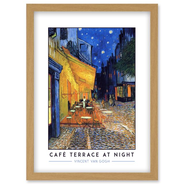 Artery8 Vincent Van Gogh Café Terrace At Night Place Du Forum Post-Impressionist Painting Artwork Framed Wall Art Print A4 in Light Oak - image 1